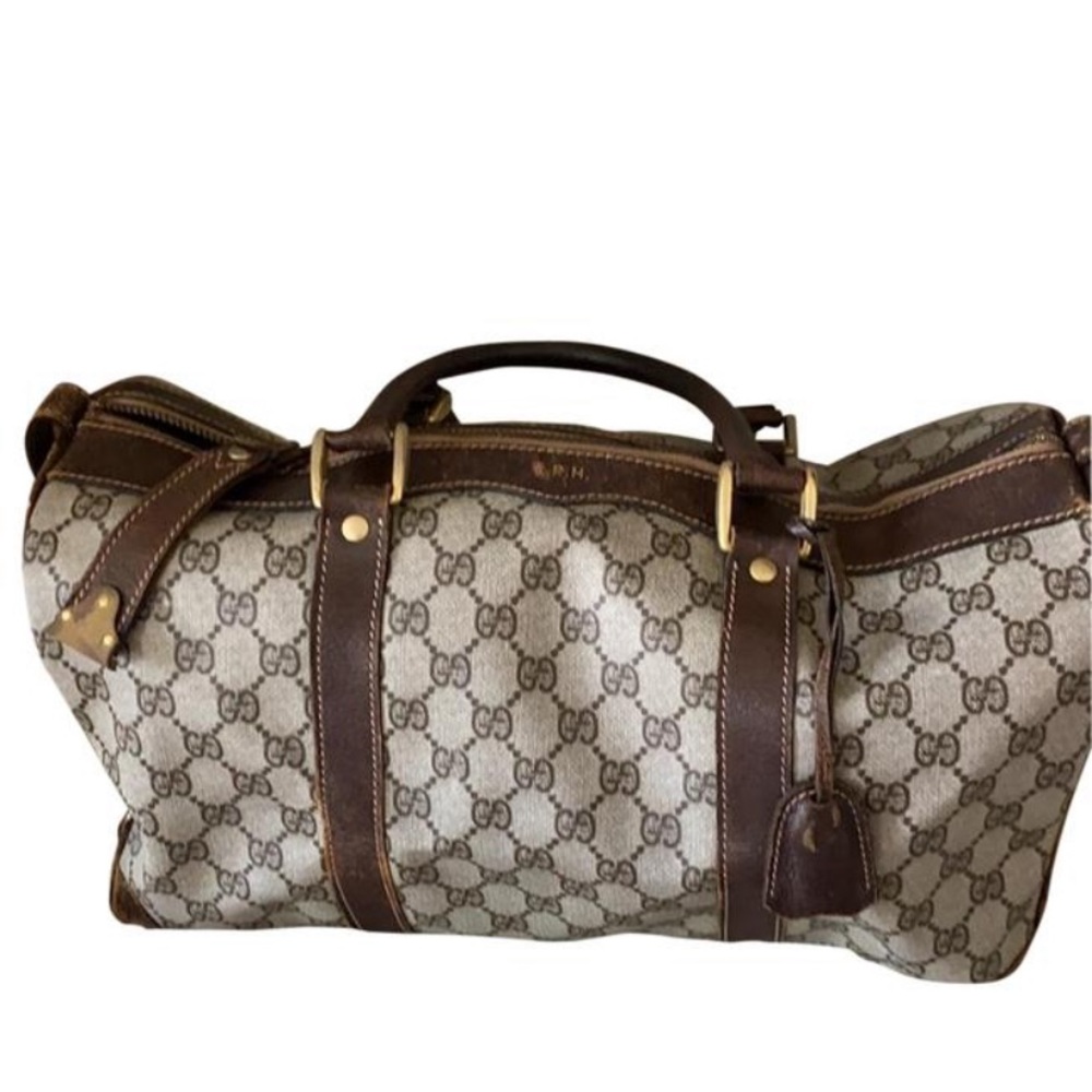 Gucci vintage brown and beige leather satchel